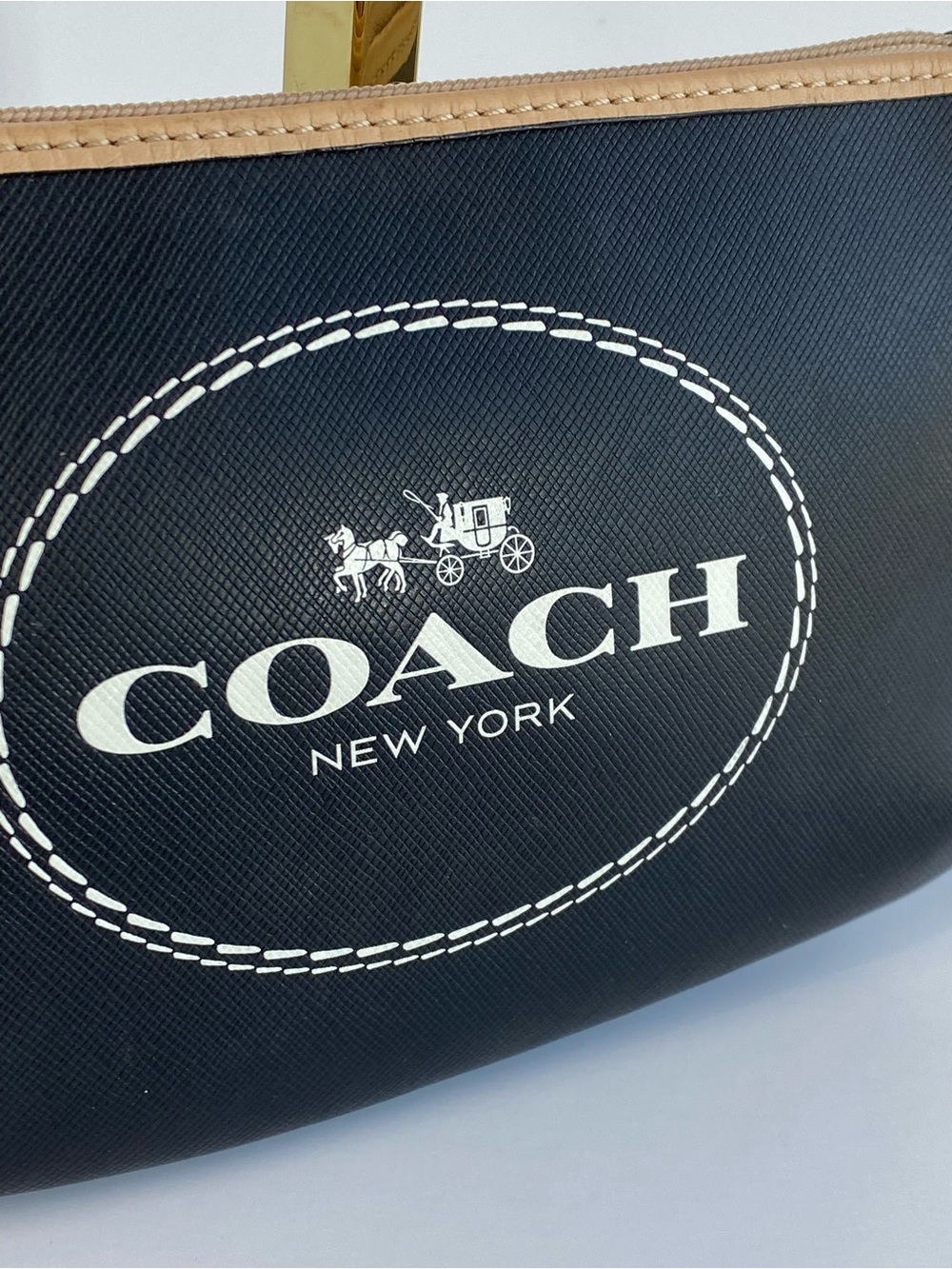 Coach Large Black Leather Wristlet with Tan Trim- fits most cell phones - Picture 3 of 14